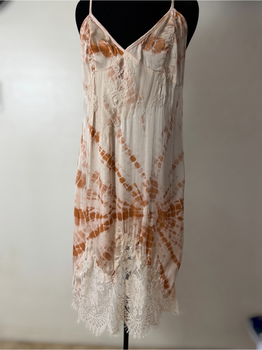 Free People Tie-Dye Satin Slip Dress in Cream & Rust - Picture 5 of 7